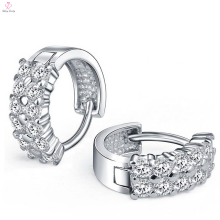 925 Sterling Silver Hoop Double Diamond Earrings For Women